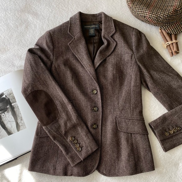 Banana Republic Factory Jackets & Blazers - Banana Republic Factory Vintage Wool Brown Herringbone Professor Jacket sz 2